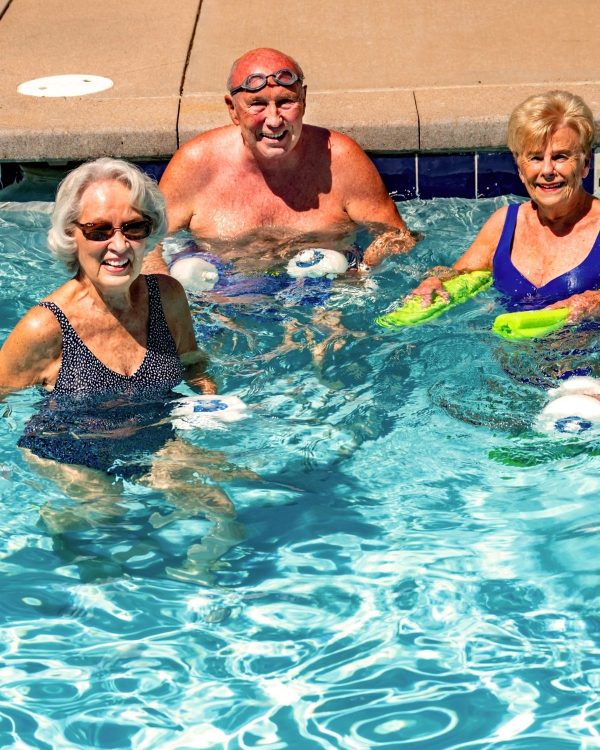 seniors working out in pool portrait seniors working out in pool portrait